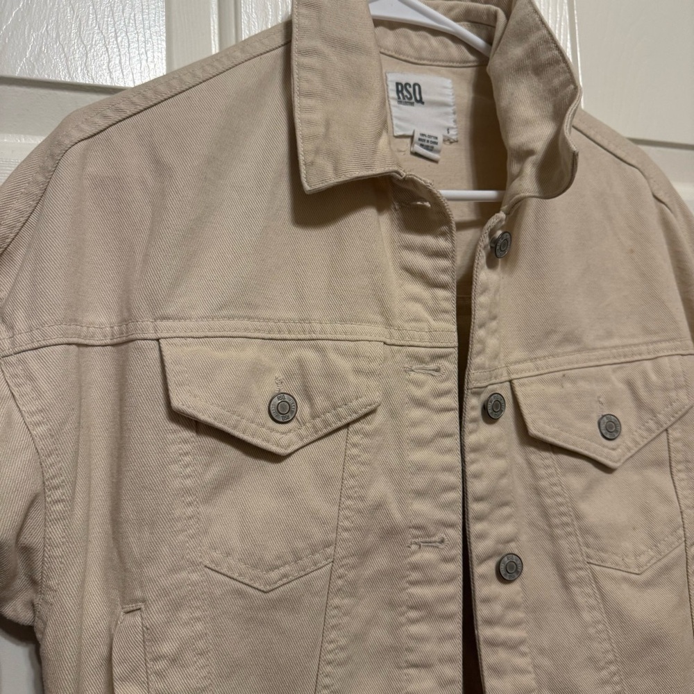 RSQ Cream Cropped Jean Jacket – Relaxed Fit - Picture 2 of 2